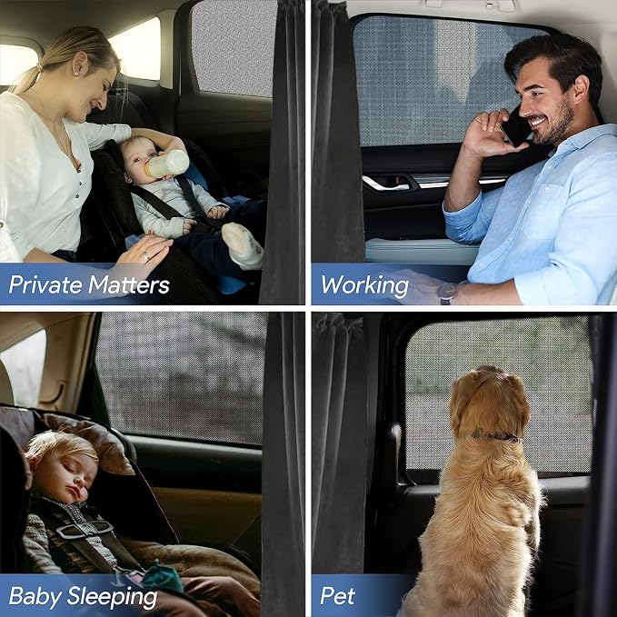 Car Divider Privacy Curtain, Blackout Suede Sun Shade Cover Front & Rear Seat Partition Space Divider Auto Van Truck Interior Accessories for Family Camping Baby Sleeping (Black, Large) - Image 6
