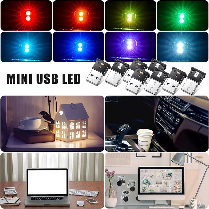 Frienda 8 Pieces Mini USB LED Car Light 8 Colors Atmosphere Lamp,Type A | Car LED Interior Lighting, 5v USB Atmosphere Light, Laptop Keyboard Office Decoration Night Lamp, Adjustable Brightness - Image 6