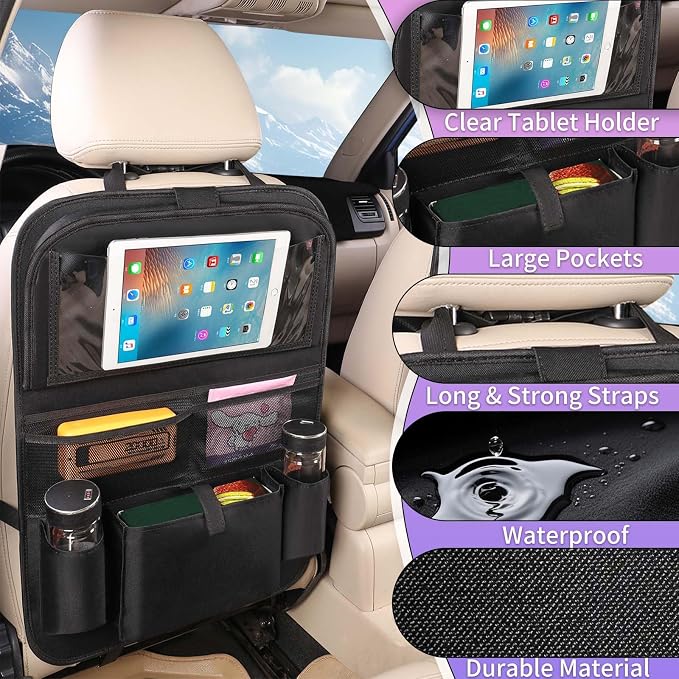 Car BackSeat Organizer,2 Pack for Kids Car Organizer Kick Mats Kick Mats Back Seat Protector with Touch Screen Tablet Holder, for Kids, Car Travel Accessories, (2PACK) - Image 3