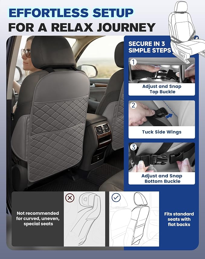 Seat Back Protectors for Kids, Car Kick Mats for Front Seats (Gray) | With Large Pocket Organizer, Waterproof, Protects Against Dirt, Scuffs & Scratches, Fits Most Vehicles, 2PCS - Image 6