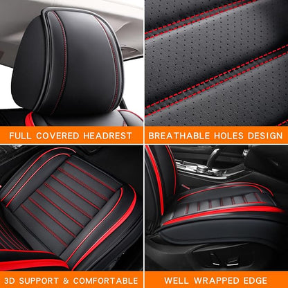 MINGBRON Leather Car Seat Covers Full Set, Universal Faux Leather Car Seat Covers 5 Seats, Automotive Seat Covers for Most Sedans SUVs Trucks, Front and Rear Seat Covers,Wine Red - Image 6