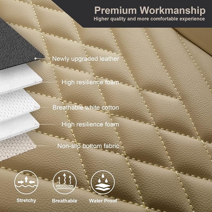 GIANT PANDA 1pack Front Car Seat Cover Bottom Seat Cover, PU Leather Driver Car Seat Protector Fits 95% of Vehicles, Wrapping Around The Bottom (Beige) - Image 3