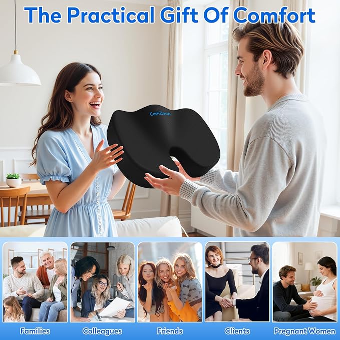 CushZone Seat Cushion Memory Foam Chair Pad for Office & Car, Black | Office Seat Cushion, Sciatica, Tailbone Back Pain Relief, Orthopedic Coccyx Pillow for Car, Pregnancy & Long Sitting at Work - Image 7
