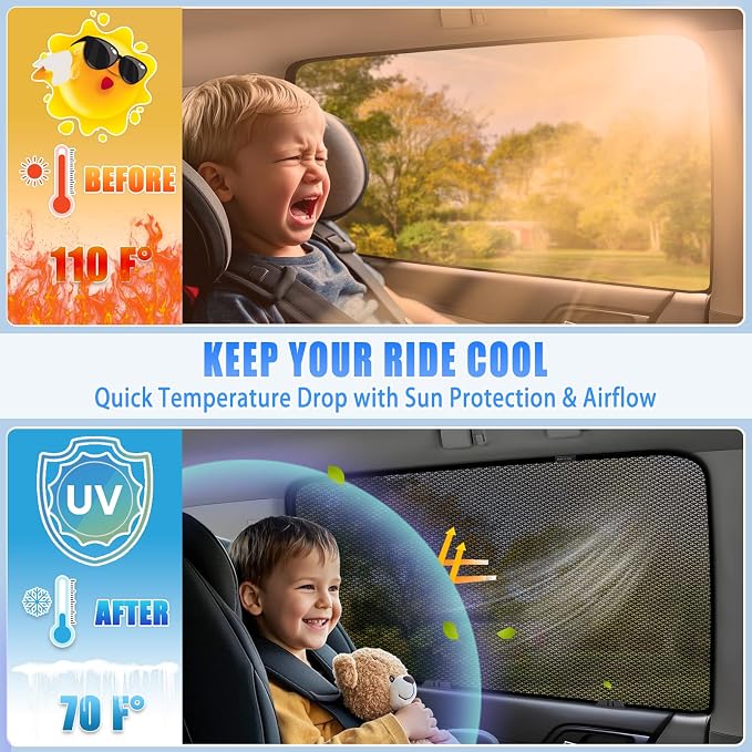 ZATOOTO Car Window Shades for Outback 2021-2024, Ventilation & Bug-Free | 99% UV Block, Heat Reduction, Camping Privacy, Strong Magnets, Baby Pet Protection, Road Trip Comfort, Easy Install - Image 6
