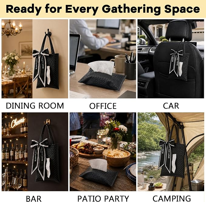 Hanging Faux Leather Tissue Box Holder for Car or Travel, Napkin, Desk RV | Tissue box suitable for hanging or placing flat,keeps napkins easy to reach in car,tents,desks or picnic setups.Party ready - Image 7