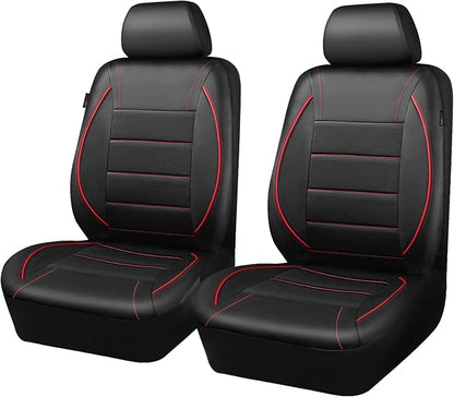 CAR PASS Universal FIT Piping Leather Two Front Seat Covers, Waterproof Faux Leather for SUV Sedan Van Truck, Airbag Compatible,Reserved Opening Holes for Headrest Covers. (Black red) - Image 9