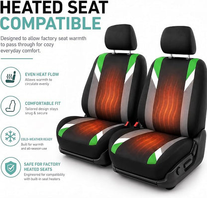 FH Group Front Set Cloth Car Seat Covers for Low Back Car Seats with Removable Headrest, Universal Fit, Airbag Compatible Seat Cover for SUV, Sedan, Van, Green - Image 5