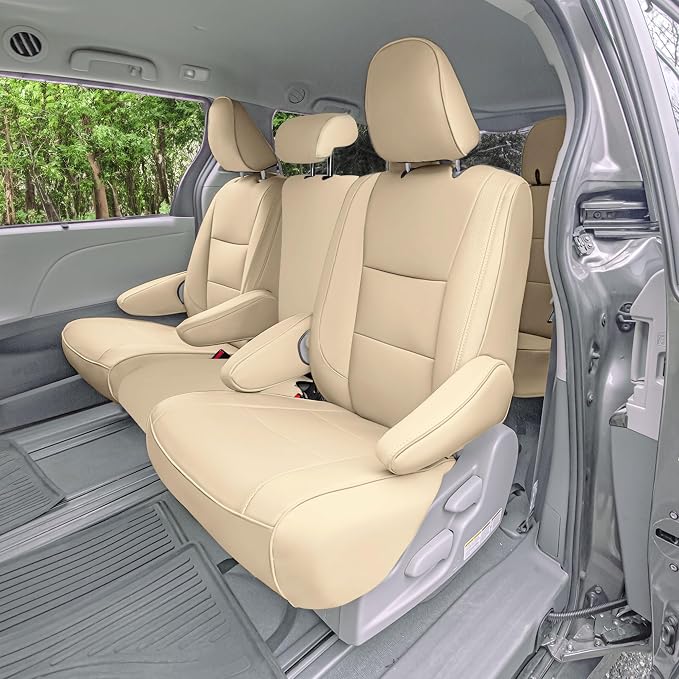 FH Group Custom Fit Car Seat Covers Specifically Made for 2011-2020 Toyota Sienna 8 Passenger, Car Seat Cover Full Set, Automotive Seat Covers in Solid Beige Faux Leather, Waterproof and Washable - Image 4