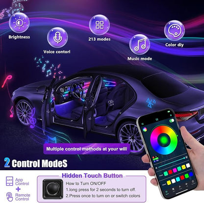 Dreamcolor Acrylic Interior Car LED Strip Light with Wireless APP, RGB 22 in 1 with 175 inches 600 LEDs Fiber Optic Car Ambient Lighting Kits, Music Sync Function Neon LED Strip for Car Accessories - Image 4
