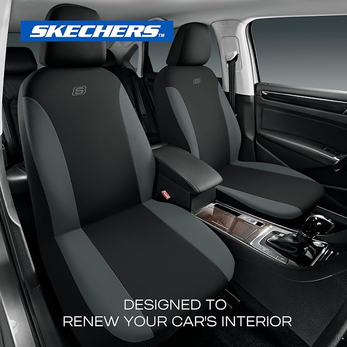 Skechers Seat Covers, Premium Breathable Polyester Car Seat Covers, Car Seat Covers Front Seats Airbag Compatible, Automotive Comfort for Most Cars, Vans, Trucks, SUVs (Two Front, Grey) - Image 2