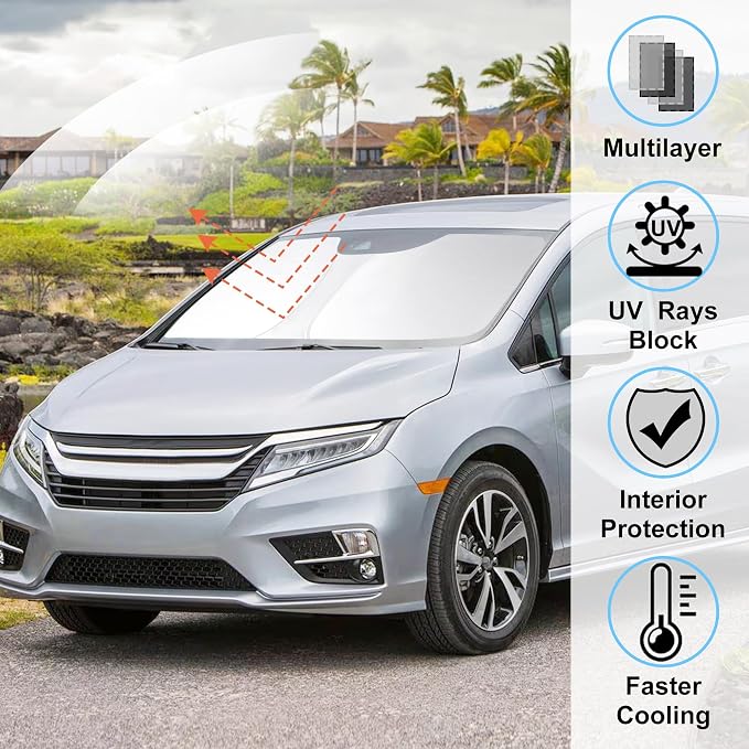 Windshield Sun Shade Sunshade for 2018-2026 Honda Odyssey | Full covered for windshield, Foldable & Durable, Block UV Rays, Reduce Heat, Easy to install, Keeps Car Cooler - Image 2