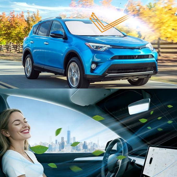 Windshield Sun Shade for 2013-2018 Toyota RAV4 | Foldable, Full covered for windshield, Block UV Rays, Heat Reduction, Easy to install, Keeps Car Cooler - Image 6