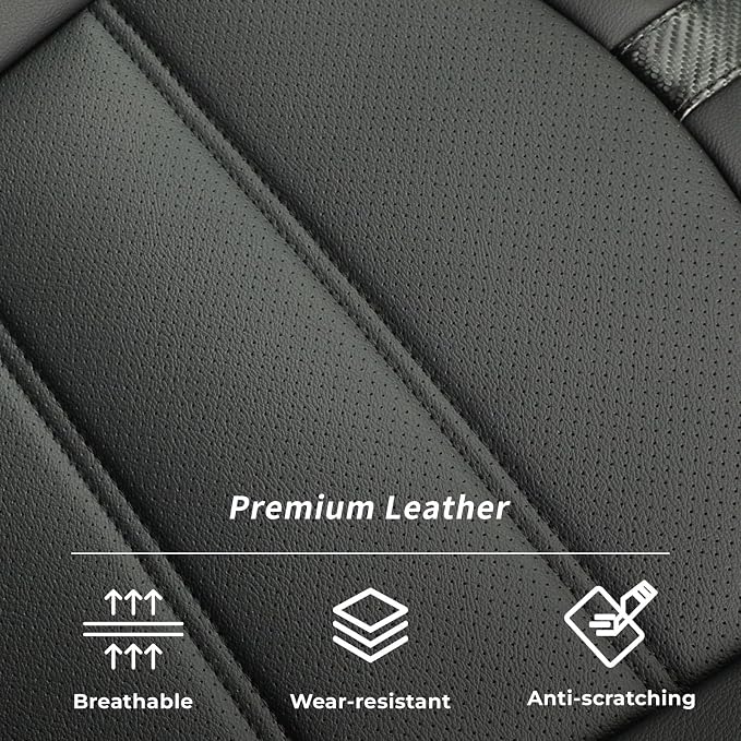 coverdream Wrangler Seat Covers Full Set for Jeep Wrangler 2018-2026 Rubicon,Sport,Sahara,Rear Split Seat w/No Armrest,Fully Covered,Luxury Waterproof Leather Car Seat Protector(Black & Carbon Fiber) - Image 9