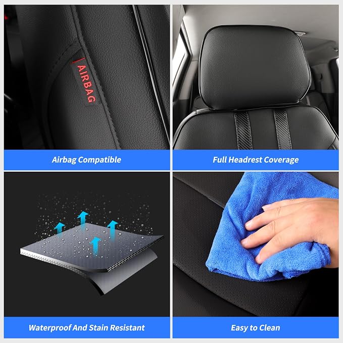 Silverado/Sierra Seat Covers Full Set for 1500(2019-2026) & 2500HD 3500HD(2020-2026)-Regular Cab Pickup,Fully Covered,Waterproof Leather Car Seat Protector(Black) - Image 6