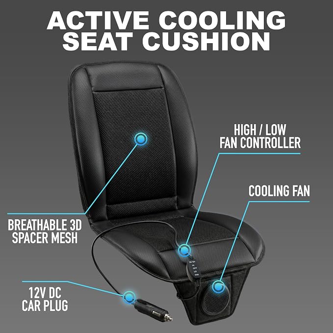 ZONETECH Cooling Car Seat Cushion 12V Black Automotive Adjustable Temperature Comfortable Car Seat Cooling Pad, Cooling Car Seat Cover for Car SUV Truck Universal Fit - Image 5