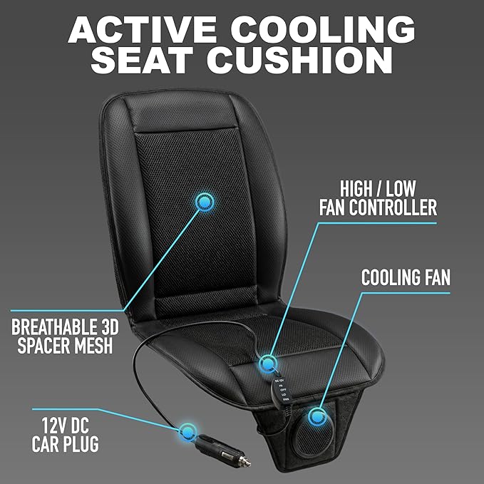 Zone Tech Black Cooling Car Seat Cushion 2-Pack 12V Automotive Adjustable Temperature Comfortable with Improved Air Circulation, Universal Fit for All Vehicles - Image 5