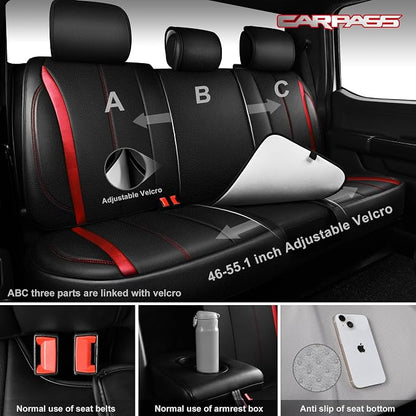 CAR PASS Nappa Leather Car Seat Covers, Durable Waterproof Luxury Universal Seat Covers for SUV Pick-up Truck Sedan, Anti-Slip Driver 5 Seat Covers Full Set with Backrest, Black Metallic Red - Image 4
