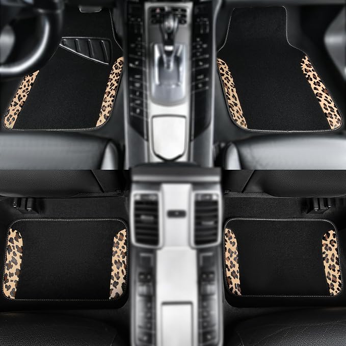 CAR PASS Waterproof Universal Fit Car Floor Mats, Leopard Print Car Mats Fit for SUV,Vans,sedans, Trucks,Set of 4pcs Car Carpet with Driver Heel Pad and Nibs Backing,for Cute Women Girl Brown Leopard - Image 2