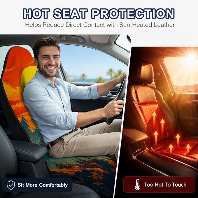 Car Seat Towel Cover 2 Pack for Front Seats, Sweat Absorbent Car Seat Protector with Non-Slip Backing, Waterproof Towel Car Seat Covers for Runners, Gym, Swimming, Beach, Mountain Sunset - Image 5