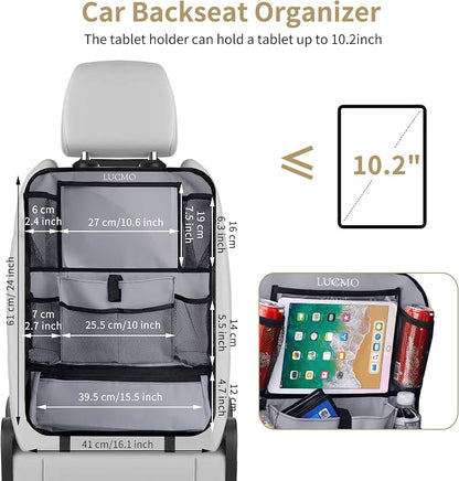 LUCMO Car Backseat Organizer with Touch Screen Tablet Holder, Grey | 2 Pcs,9 Storage Pockets,Clear Tablet Holder,Protectors Kick Mats,Travel Accessories,Seat Cover,Road Trip Essentials - Image 6