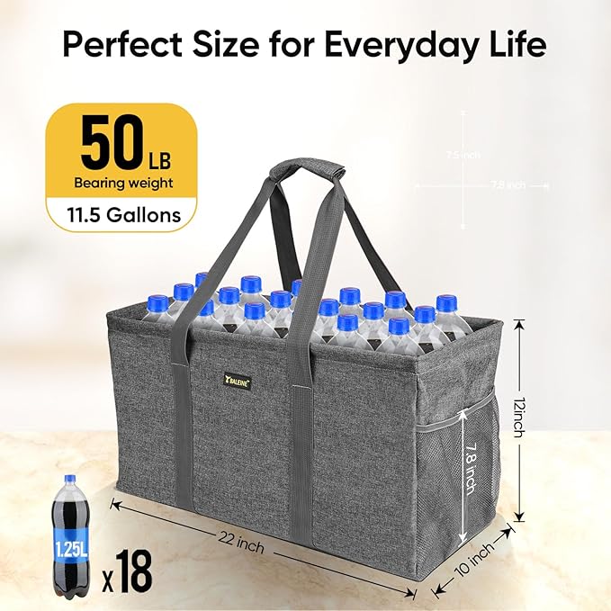 BALEINE Extra Large Utility Tote Bag with Wire Frame for Storage (Gray, 22''x12''x10'') - Image 6