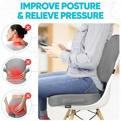 FORTEM Seat Cushion & Lumbar Support for Office Chair, Wheelchair, Car | Memory Foam | Ergonomic Design | Washable Cover | Non Slip | Grey - Image 5