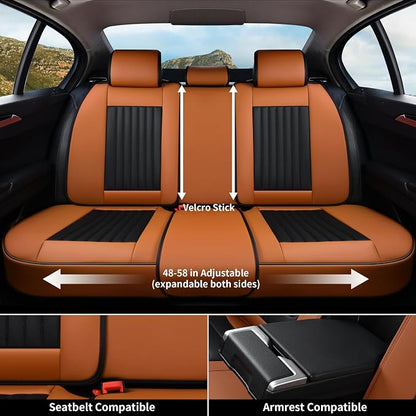 Coverado Car Seat Covers Full Set, Car Seat Protector Car Seat Cushion, Nappa Leather Seat Covers for Cars, Front and Back Seat Protectors Cushions Universal Fit for Most Cars Vehicles(Brown&Black) - Image 6