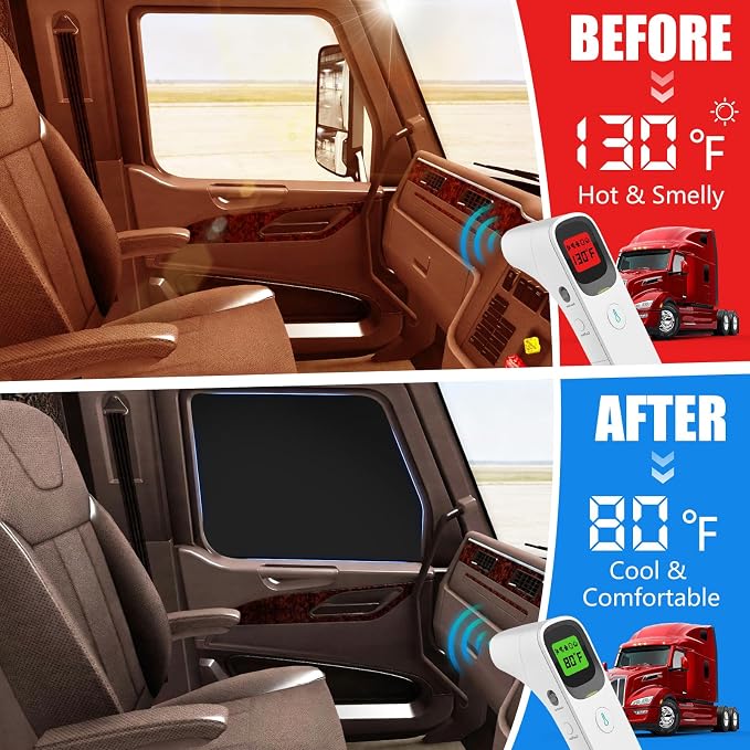 2 Pcs Side Window Sun Shade for Peterbilt 579 567 14-26 | Fits 579 (2022-2026) & 567 Semi Truck Day Cab Sleeper, 6-Layer 210T Heat Blocker, Blackout Privacy Cover, Foldable - Image 3