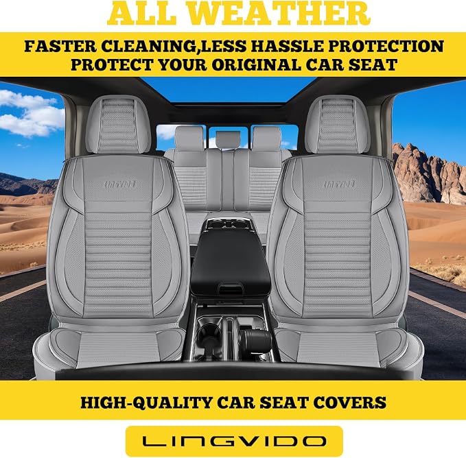 Car Seat Covers Full Set, Faux Nappa Leather, for Sedans and SUVs | Waterproof, Breathable and Airbag Compatible, Fits Most Bucket Seats, 5 Seats, Gray - Image 3