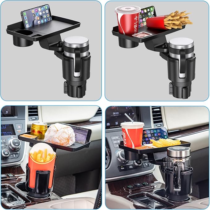 Cup Holder Tray, Detachable 360° Rotatable w/Phone Mount, Fits 2.6‑3.9 Inch | Car Cup Holder Long Road Trip Essentials Travel Patrol Accessories Drink Holder Organizer for Semi Truck Rv - Image 6