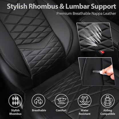 CAR PASS Luxury Nappa Leather Front Seat Covers, Waterproof 3D Foam Seat Covers with Lumbar Support, Breathable Auto Seat Cover Airbag Compatible Universal Fit for Sedan SUV Van Truck, All Black - Image 2