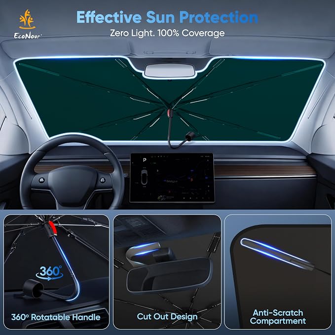 EcoNour Premium Umbrella Windshield Sunshade for Car, Front Window Sunshade - Image 4
