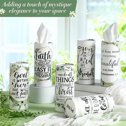Outus 12 Pcs Greenery Christian Car Tissues Cylinder Holder with 3 Ply Facial Tissue Bulk Eucalyptus Leaves Religious Tissue Holder Travel Tissues Boxes Container for Home Wedding Party Supplies - Image 5