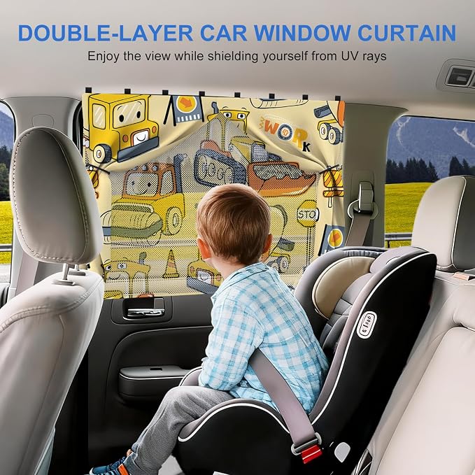 Car Window ShadesCar Window Shades, [Upgraded] 8 Strong Magnets Magnetic Side Window Sun Shade [2 Pack] - Dual Layer UV Ray Protection Car Sunshade for Baby, Kids & Pets.Construction Vehicle Cartoon - Image 2