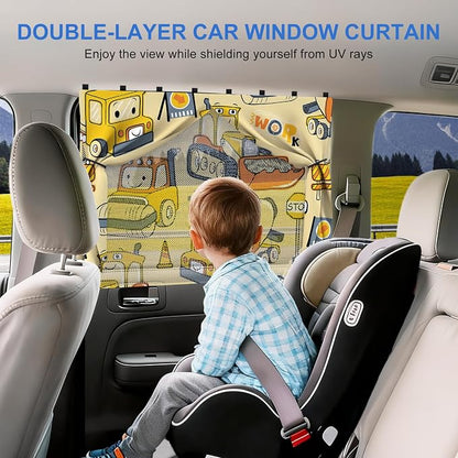 Car Window ShadesCar Window Shades, [Upgraded] 8 Strong Magnets Magnetic Side Window Sun Shade [2 Pack] - Dual Layer UV Ray Protection Car Sunshade for Baby, Kids & Pets.Construction Vehicle Cartoon - Image 2