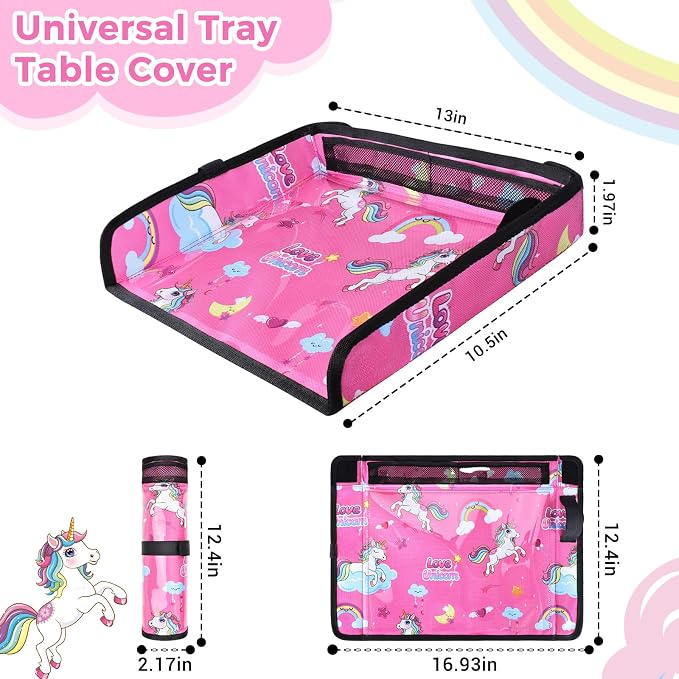 COOLBEBE Airplane Tray Table Cover, Foldable Travel Tray Cover | for Toddlers 1-3, Universal Fit for Airplane, Car Seat, High Chair, Machine Washable, Portable, Pink Unicorn - Image 7