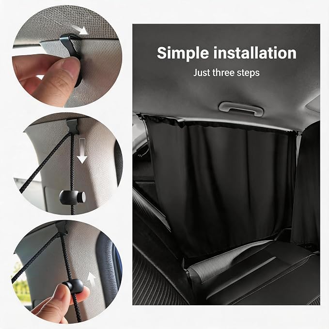 3 Pack Upgraded Car Window Shades Set, 2 Window Sun Shades + 1 Privacy Curtain with Storage Pockets, UV Sun Protection & Privacy Screen (A) - Image 5