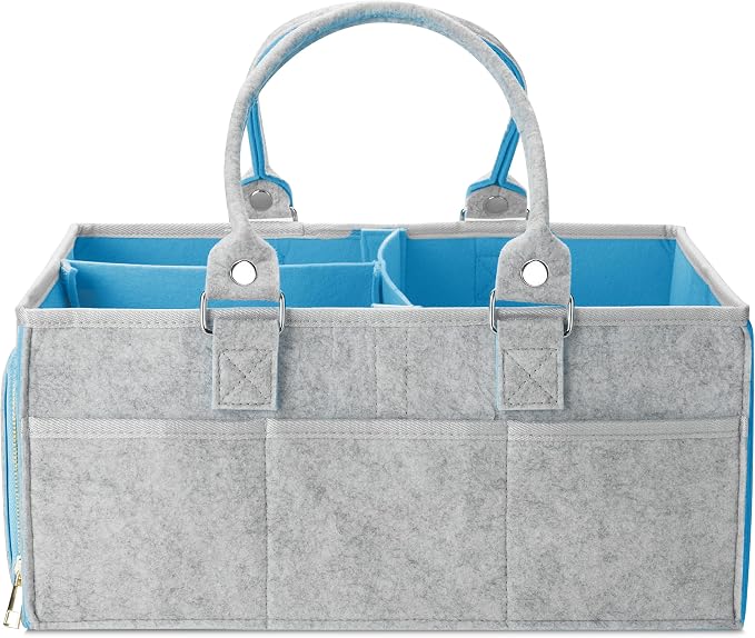 Mr. Pen- Baby Diaper Caddy Organizer, Gray, Blue Inside | Nursery Storage Bin and Car Organizer for Diapers and Baby Wipes by MrPen