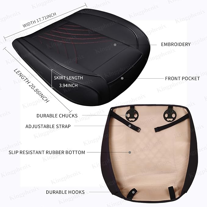 kingphenix Car Seat Cover, PU Leather Front Bottom Seat Protector | Front Bottom Seat Protector, Non-Slip Backing, Edge Coverage and Easy Installation for Sedan, SUV, Truck & Van, Black&Red - Image 4
