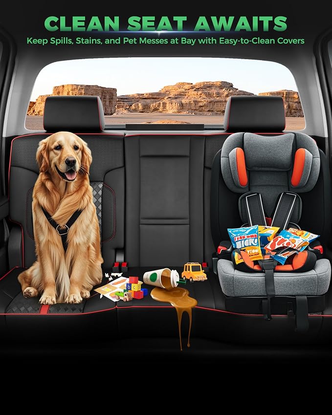 RIDEPOSH Custom Fit Seat Covers for Sierra/Silverado 1500 2014-2018 CrewCab | Fits 2500/3500HD 2015-2020, no Rear Armrest/Seatback Storage, Faux leather, Protective, Scratch-resistant, Easy-clean - Image 6