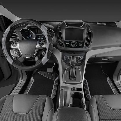 CAR PASS Leather Steering Wheel Cover and Waterproof Car Floor Mats,Microfiber Universal Car Combo Fit for 95% Sedan,SUV,Cars,14.5-15inch Sporty Anti-Slip Safety Comfortable Design(Black＆Gray) - Image 2