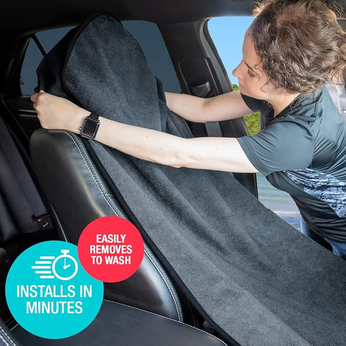 Terry Cloth Sweat Towel Seat Cover; Carseat Towel Protector; Great for Gym Workout; Waterproof; Universal Fit for Car SUV Van Truck; EZ fit; Non Slip Grip; Machine Washable; 1pc Grey - Image 6