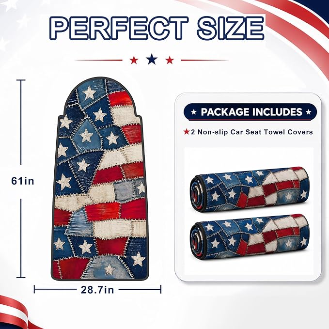 Car Seat Towel Cover 2 Pack for Front Seats, Sweat Absorbent Car Seat Protector with Non-Slip Backing, Waterproof Towel Car Seat Covers for Runners, Gym, Swimming, Beach, Patchwork Flag - Image 7