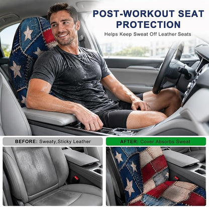 Car Seat Towel Cover 2 Pack for Front Seats, Sweat Absorbent Car Seat Protector with Non-Slip Backing, Waterproof Towel Car Seat Covers for Runners, Gym, Swimming, Beach, Patchwork Flag - Image 4