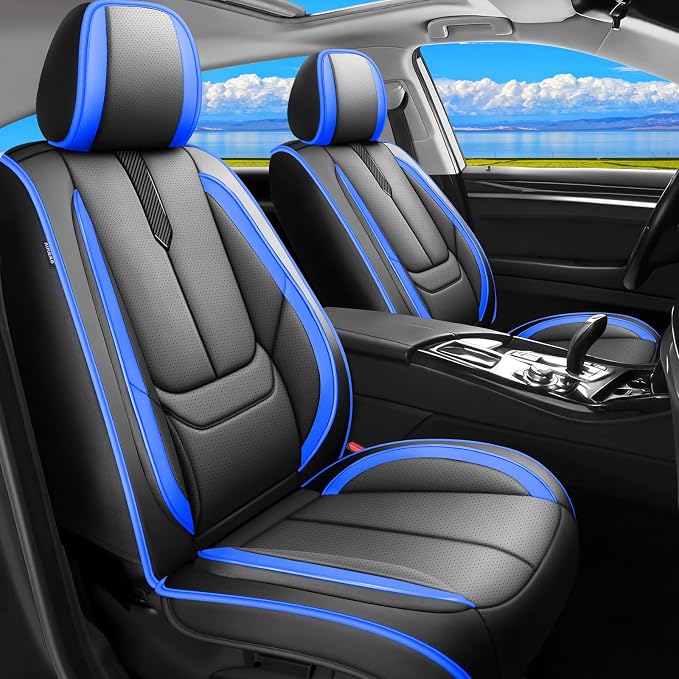 Fit Frontier Car Seat Covers for Nissan Frontier 2009-2025 2026 -Upgraded Premium Waterproof & Breathable Leather,Airbag Compatible,All-Weather Seat Cushion Protector,Full Set,Black-Blue by Unknown