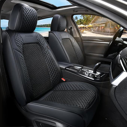 Coverado Seat Covers Full Set, 5 Seats Universal Seat Covers for Cars, Black Car Seat Covers Front Seats Back Seat Cover, Breathable Car Seat Cushion, Leather Seat Cover Seat Protector Fit Most Cars by COVERADOAUTO