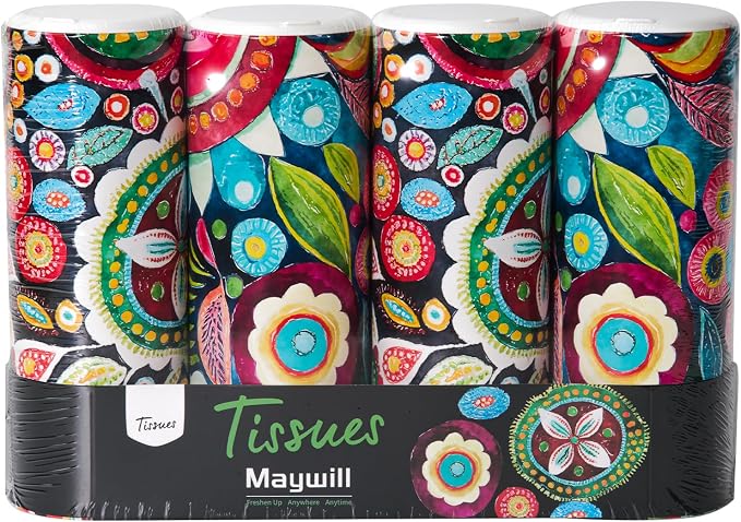 Car Tissues Holder with Facial Tissue, Travel Tissues Cylinder,Cup Holder Tissue Box for Car(3-ply,4 Pack, 200 Sheets) by MAYWILL