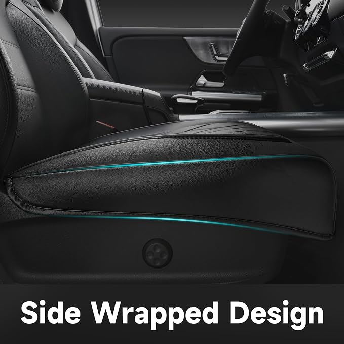 CAR PASS 2 Pack Leather Front Car Seat Covers, Bottom Seat Covers Full Wrapped with Storage Pocket, Anti-Slip Leather Seat Protectors,Waterproof Seat Cushion Pad Universal Fit Sedan SUV Truck, Black - Image 4