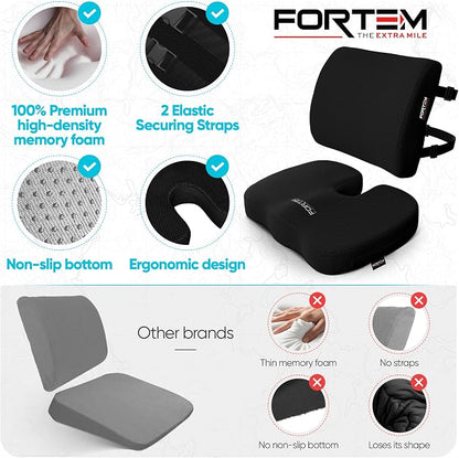 FORTEM Seat Cushion & Lumbar Support for Office Chair, Wheelchair, Car | Memory Foam | Ergonomic Design | Washable Cover | Non Slip | Black - Image 7