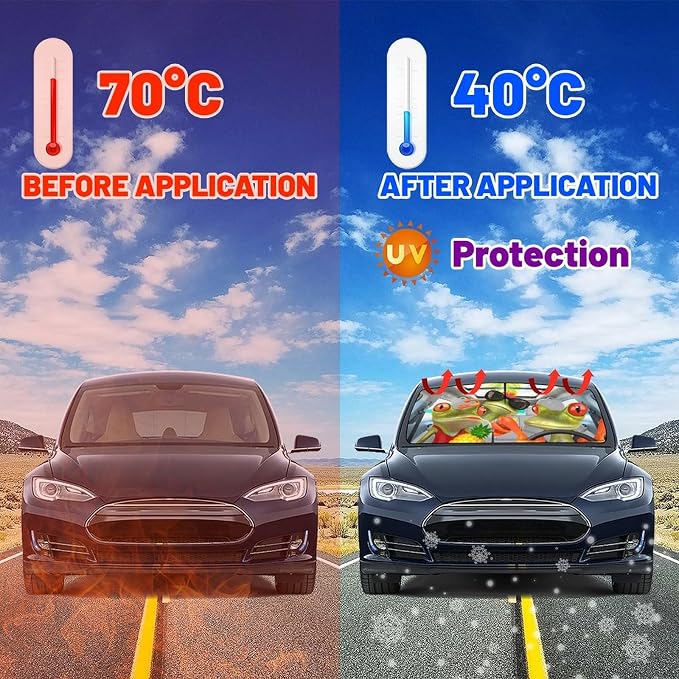 Funny Frog Car Windshield Sunshade Umbrella Funny Car Sun Shade Foldable Window Shades Cover 57 x 30 in - Image 5